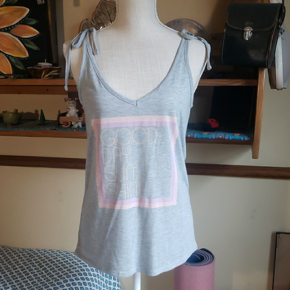 Gray Sleeveless Top with Pink Accents